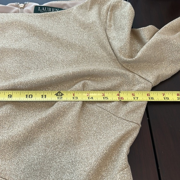 Lauren Ralph Lauren Gold Tone Sparkle Long Sleeve Cocktail Midi Dress Size 12 - Picture 14 of 17